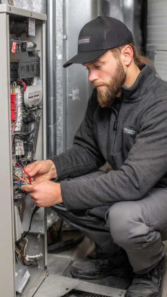 a technician in a black cap and (1)