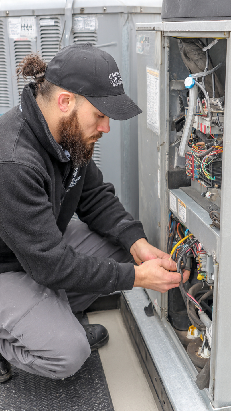 a technician in a black cap and